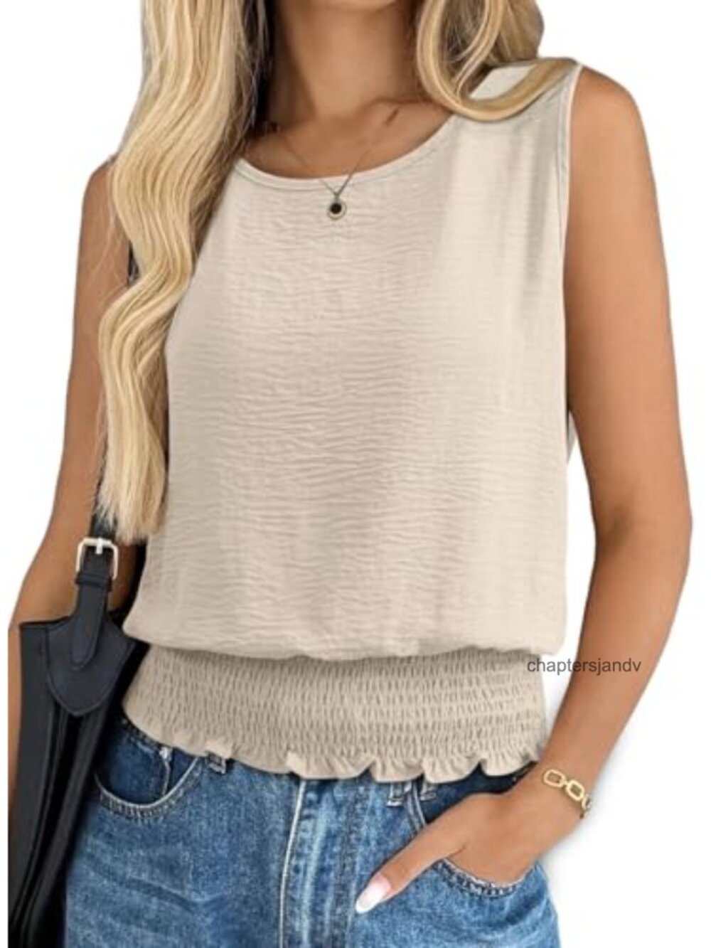 Sleeveless Smocked Tank Top Women Casual Stretchy
